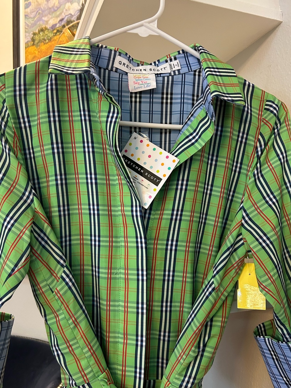 Gretchen Scott Designs Green Plaid Button-Down Shirt with Navy & Red Stripes